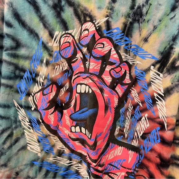 Santa Cruz Tie Dye Spiral Strip Hand T-Shirt in Dark Rainbow- Size Medium - Picture 9 of 13